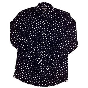 Michael Kors Trim Stretch Navy Blue & White Polka Dot Button Down Shirt Large